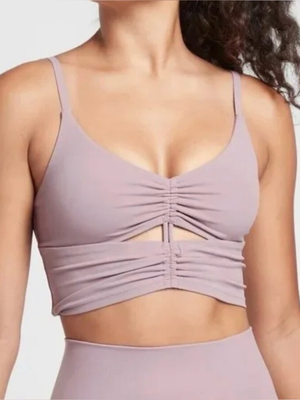 Athleta Cinch Crop Tank Top Medium Built in Bra Adjustable Straps Taupe